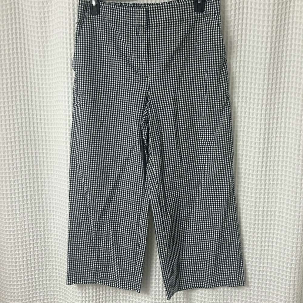 Ann Taylor LOFT Gingham Black and White Wide Leg Cotton Blend Ankle Pants Large